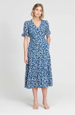 Sinead Navy Ditsy Tiered Midi Dress