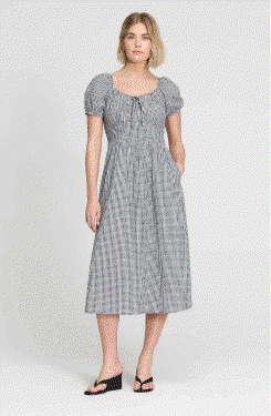 Kaitlyn Black Cotton Gingham Check Midi Dress