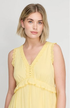 Myriam Yellow Lace Sleeveless Tiered Cotton Midi Dress
