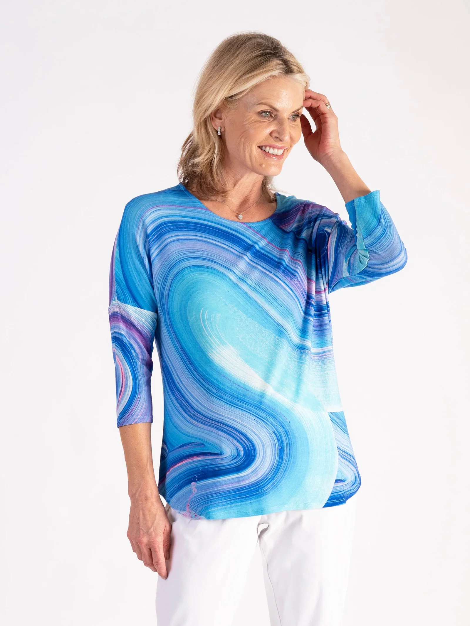 Image of Blue Wave Batwing Top: Perfect for Every Occasion