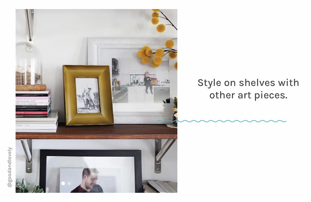 Style on shelves with other art pieces.