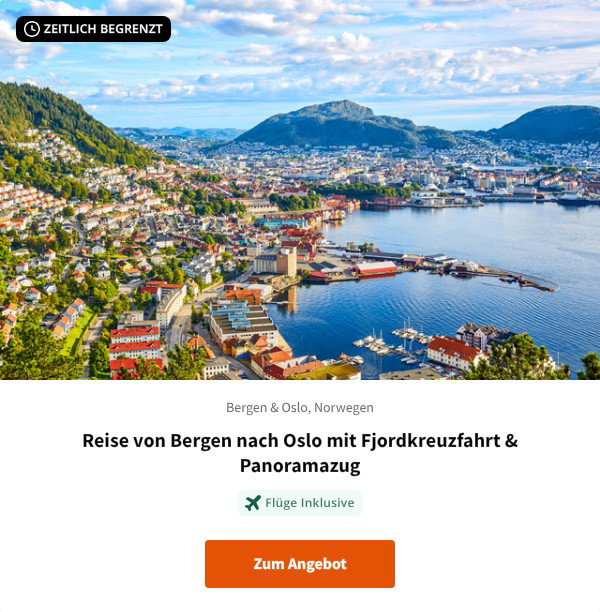 Reise von Bergen nach Oslo mit Fjordkreuzfahrt & Panoramazug
