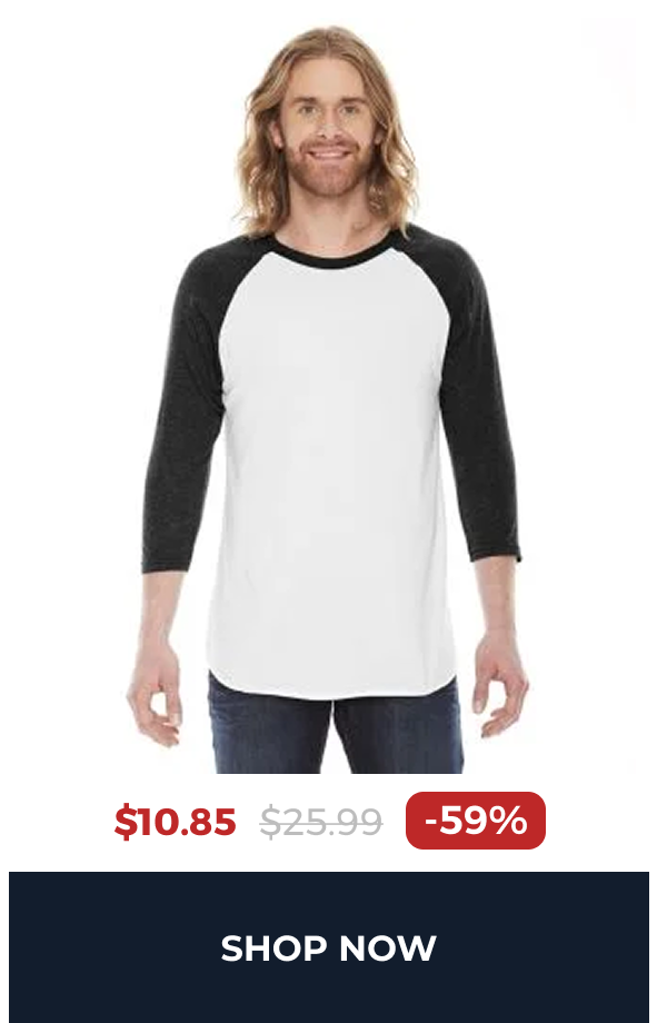 Unisex Poly Cotton 3/4 Sleeve Raglan