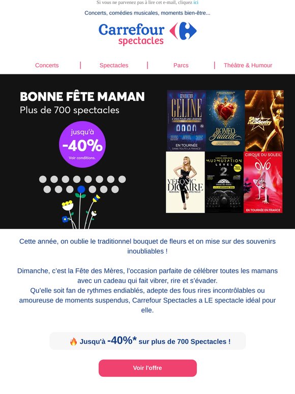 Fête des Mères :  jusqu’à -40% sur plus de 700 spectacles ❤️