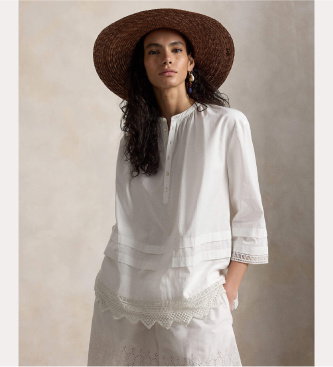 Blusa de algodón con bordado blanco