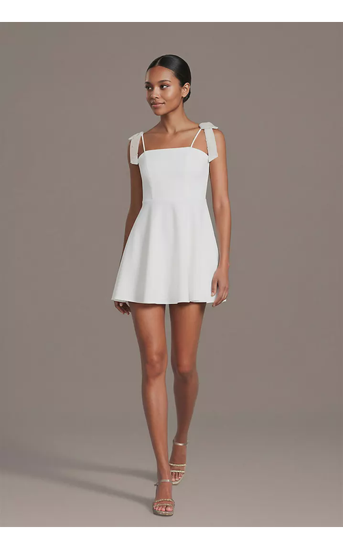 Stretch Crepe Mini Dress with Pearl Bow Sleeves