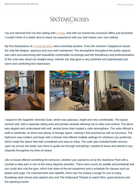 Exceptional at Sea: My Experience On Board Crystal Serenity!
