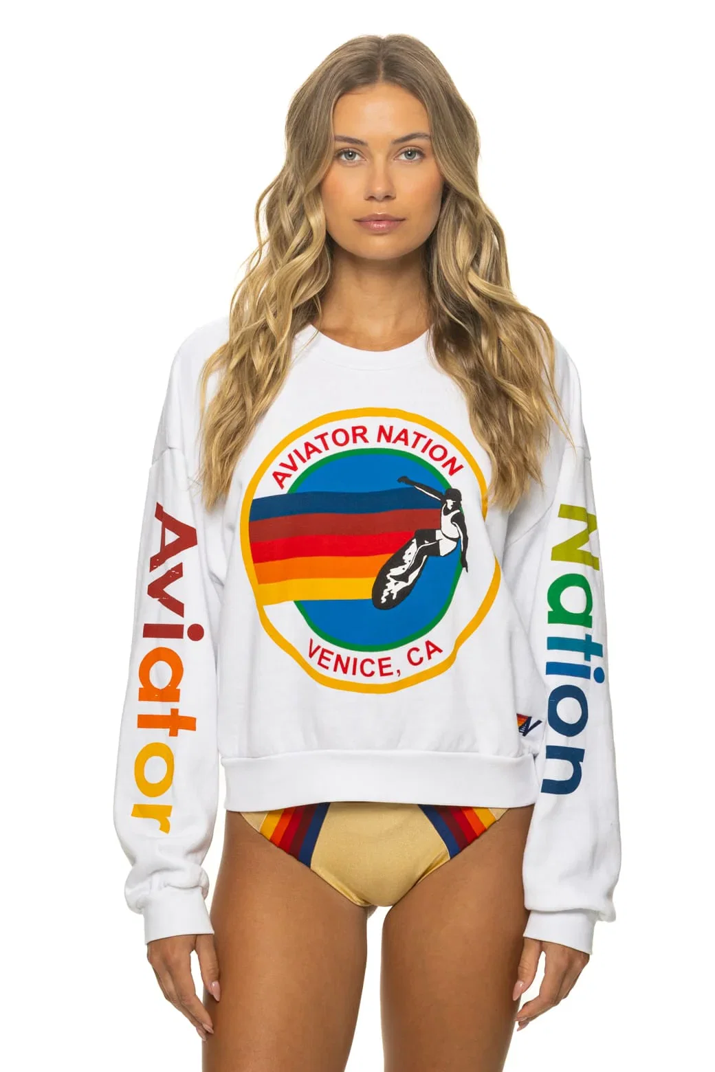 Image of AVIATOR NATION RELAXED CREW SWEATSHIRT - WHITE