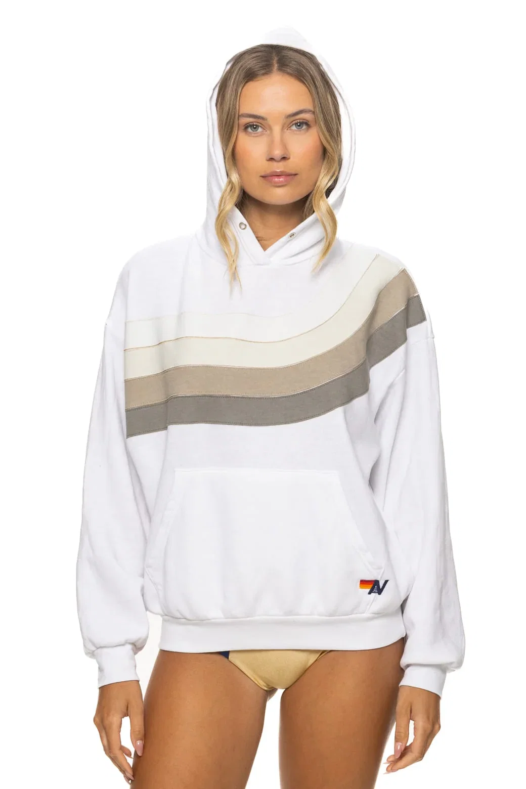 Image of WAVE STRIPE 4 PULLOVER HOODIE RELAXED - WHITE // GREY