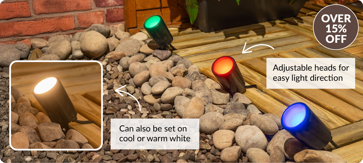 Over 15% off. Adjustable heads for easy light direction. Can also be set on cool or warm white