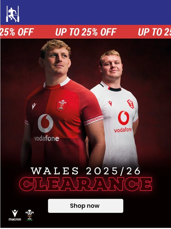 🏴󠁧󠁢󠁷󠁬󠁳󠁿 Up to 25% off latest Wales kit!