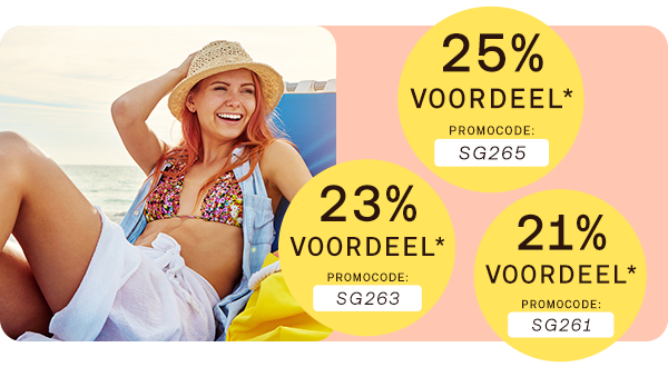 Korting 21%, 23% en 25% met promocodes, knop “Bestel nu”.