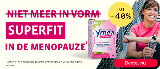 Ymea supplement tot -40% voor menopauze, knop “Bestel nu”.