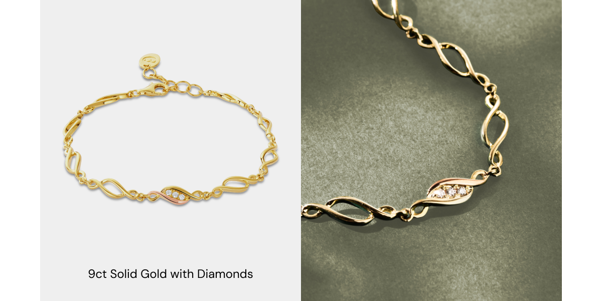 Past Present Future® 9ct Solid Gold Multi-Link Bracelet with Diamonds