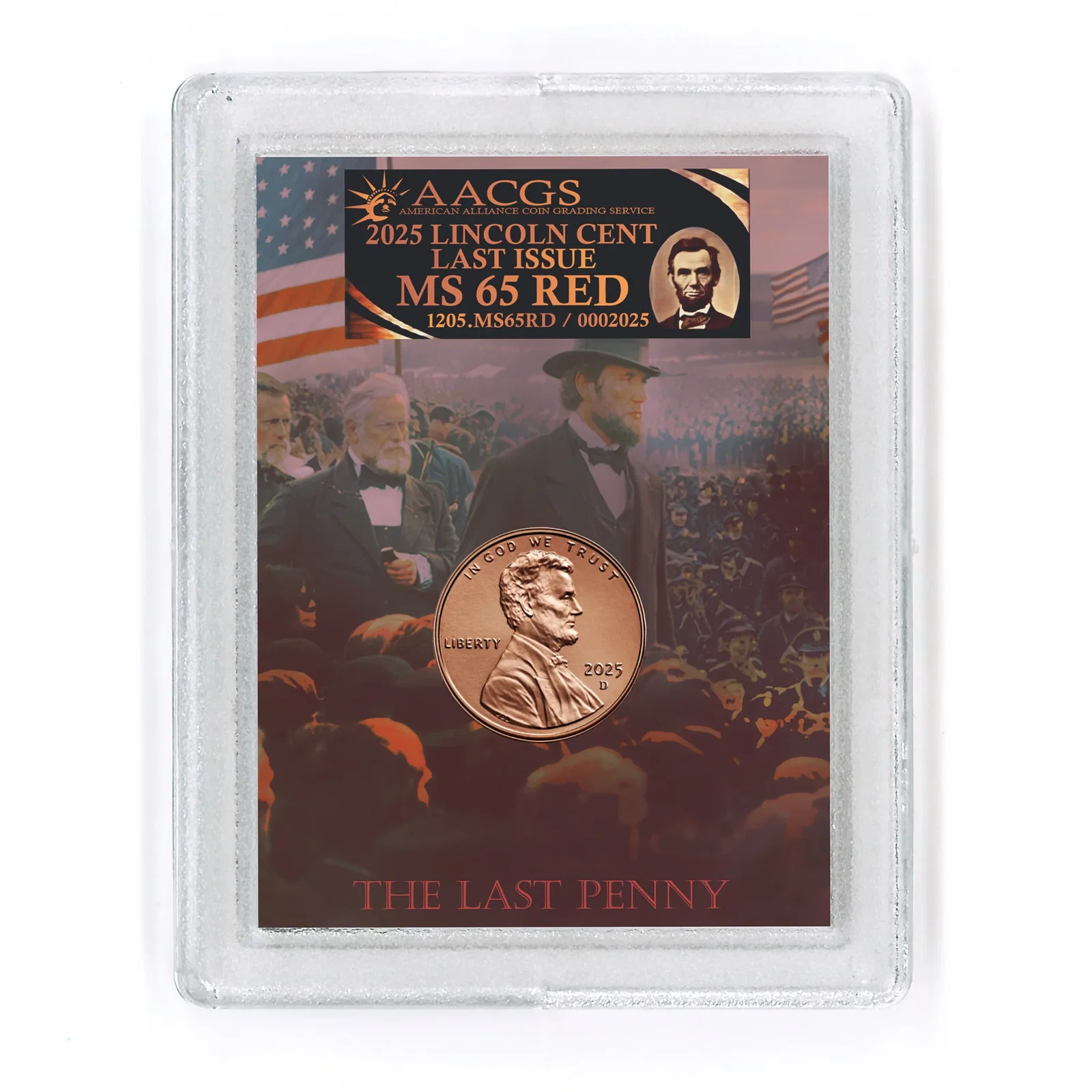 Image of 2025 Lincoln Penny Graded MS65 Red Brilliant Uncirculated by AACGS