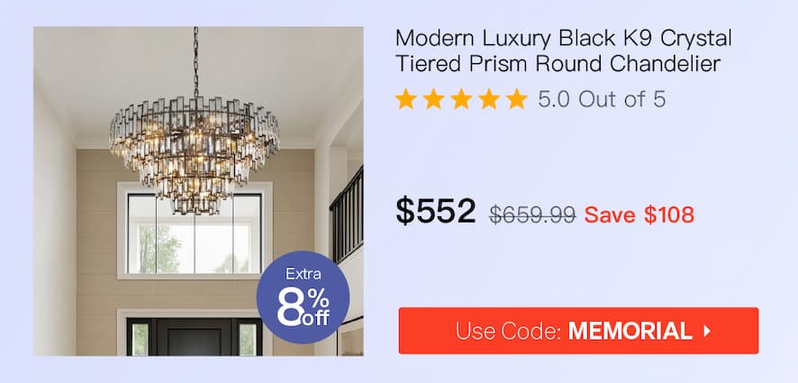 Modern Luxury Black K9 Crystal Tiered Prism Round Chandelier