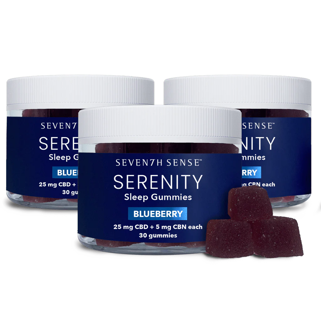 Image of 3-Pack of 750mg Serenity CBD Sleep Gummies - Blueberry