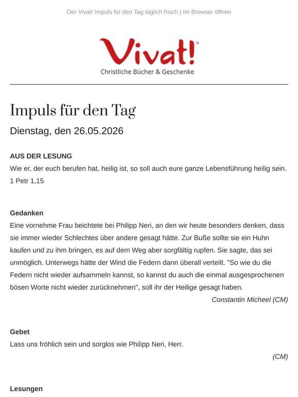 Impuls für Dienstag, den 26.05.2026 - von Vivat!