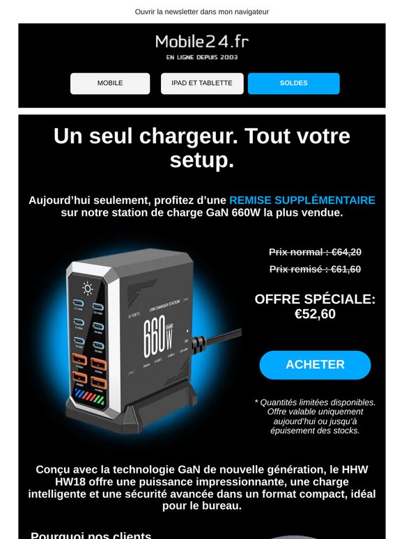 Offre du lundi : économisez plus sur le chargeur GaN