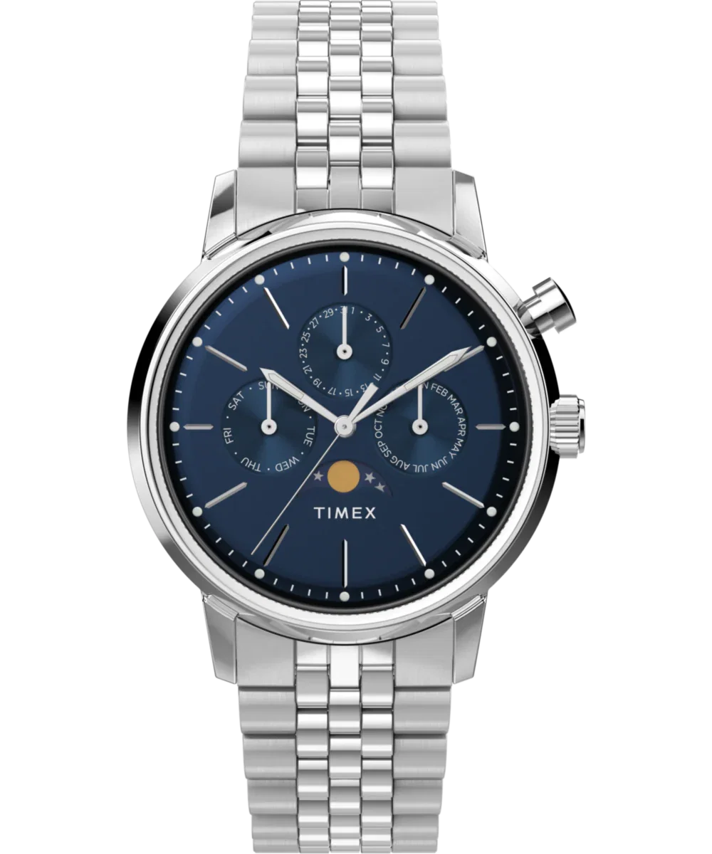 Image of Marlin® Moon Phase 40mm Stainless Steel Bracelet Watch