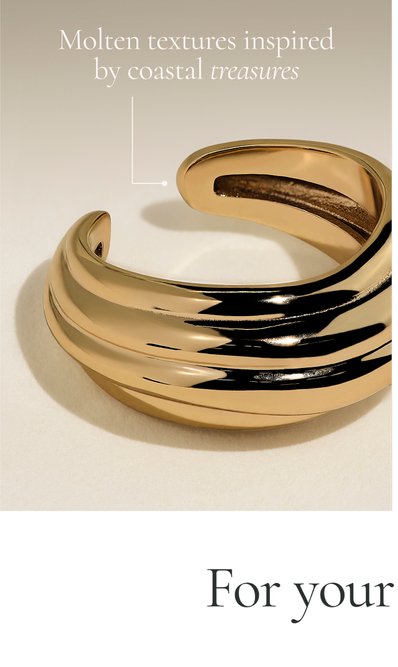 Ripple Wave Ear Cuff in Gold