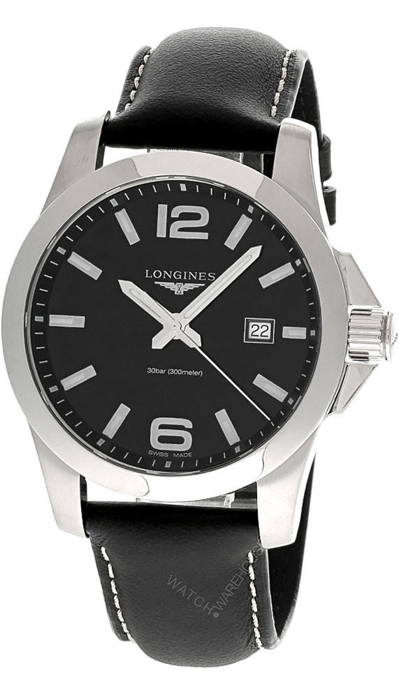 Conquest Quartz SS 43MM Black LTHR Men’s Watch .