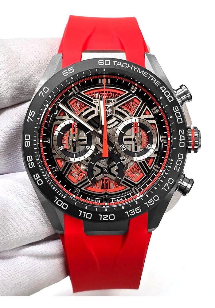 TAG HEUER Carrera Chronograph Extreme Sport 44MM Titanium Orange-Red Rubber Men’s Watch