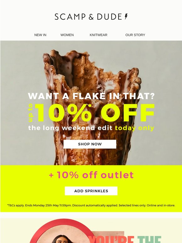 Ends midnight: 10% off + extra 10% off outlet⚡