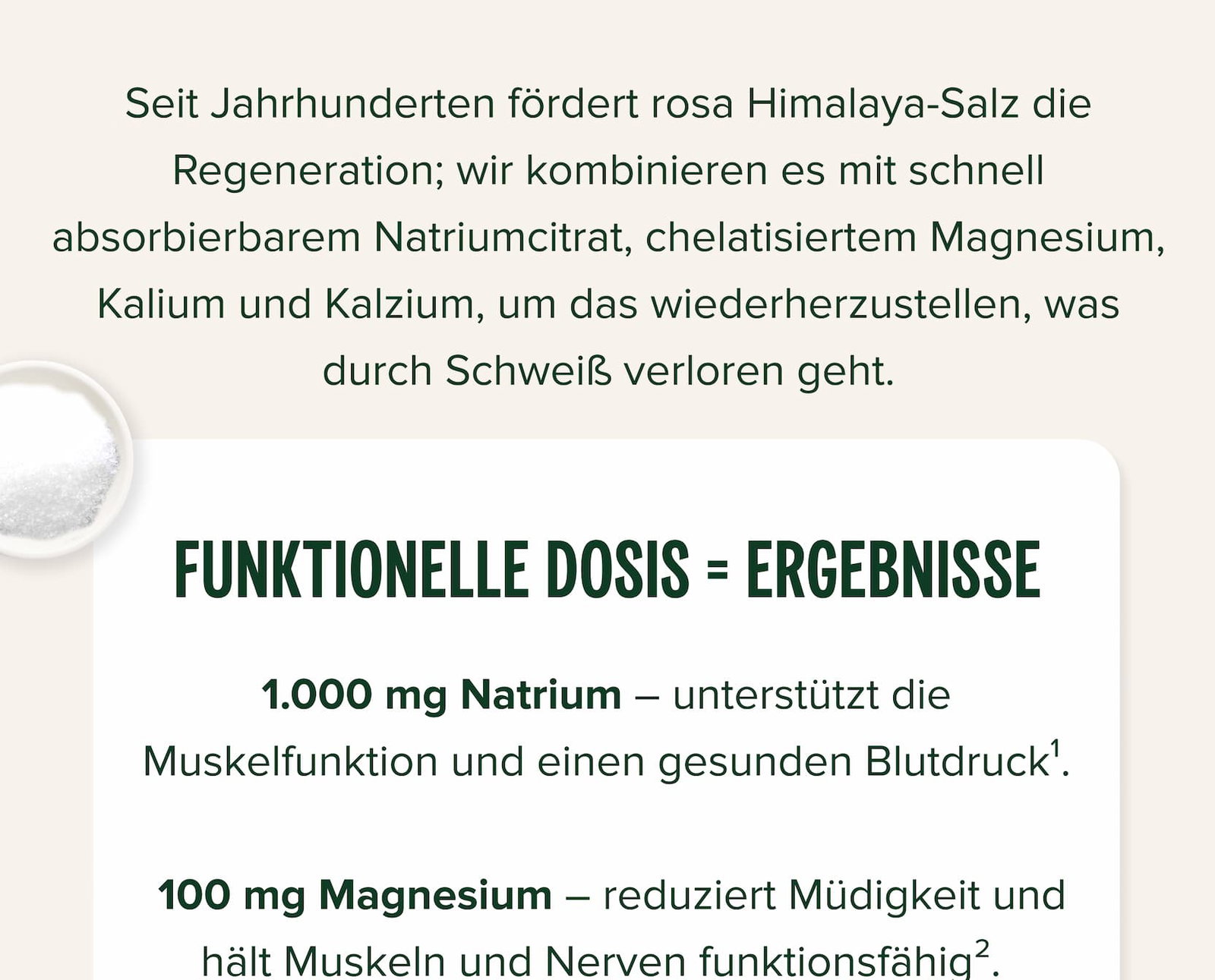 Seit Jahrhunderten fördert rosa Himalaya-Salz die Regeneration; wir kombinieren es mit schnell absorbierbarem Natriumcitrat, chelatisiertem Magnesium, Kalium und Kalzium, um das wiederherzustellen, was durch Schweiß verloren geht.