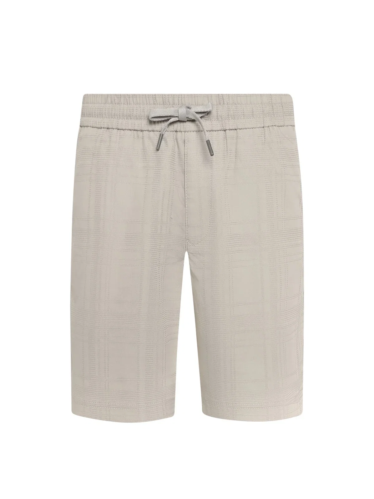 Lightweight cotton shorts with a textured check pattern, tapered fit