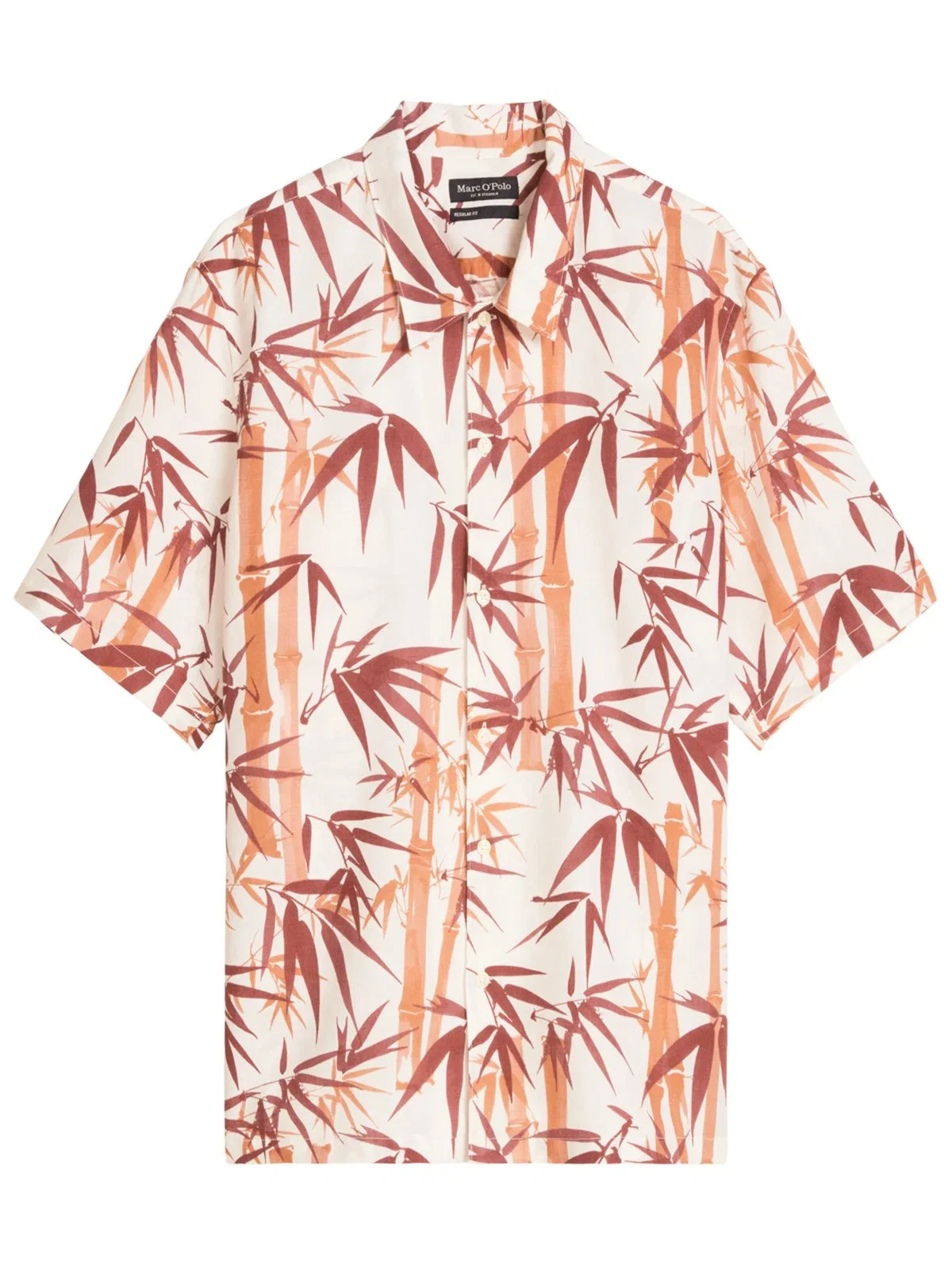 Cotton and linen shirt with floral print, regular fit