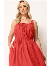 YOURS Curve Red Linen Milkmaid Dress