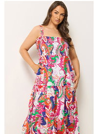 YOURS Curve Pink Abstract Shirred Sundress
