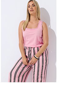 LIMITED COLLECTION Curve Pink Striped Wide Leg Trousers