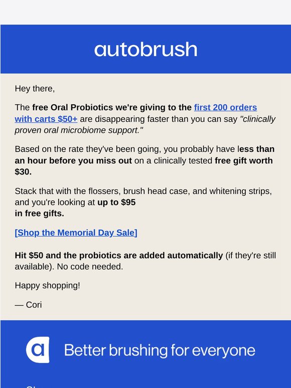 Free probiotics will be gone in the hour.