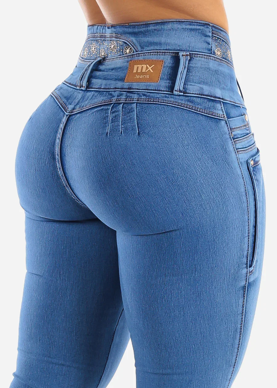 Image of MX JEANS High Waisted Butt Lifting 4 Button Skinny Jeans