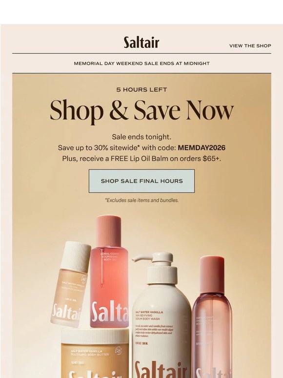 5 Hours Left: 15-30% Off Sitewide