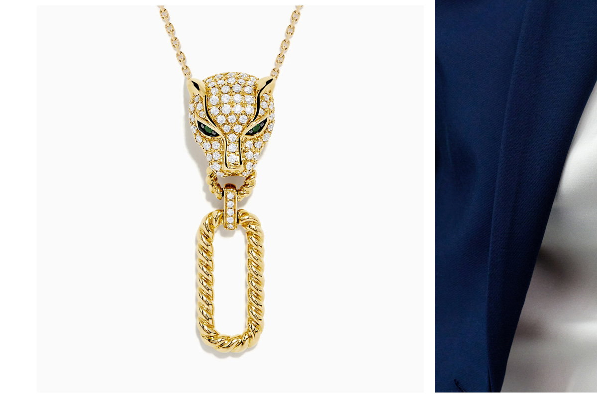 Signature 14K Yellow Gold Diamond and Emerald Panther Pendant
