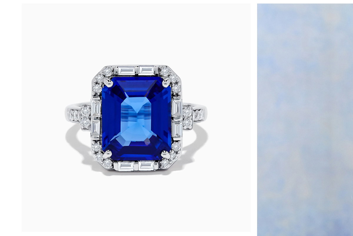 Nahla Siri 14K White Gold Emerald Cut Tanzanite and Diamond Ring