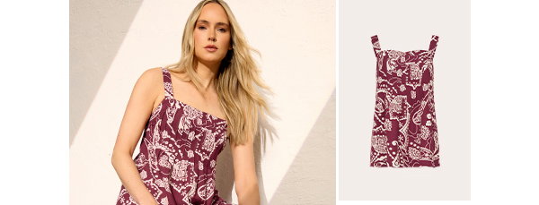 Berry Red Paisley Pleated Linen Vest Top