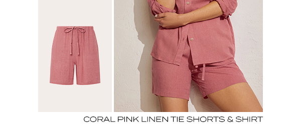  Coral Pink Linen Tie Shorts