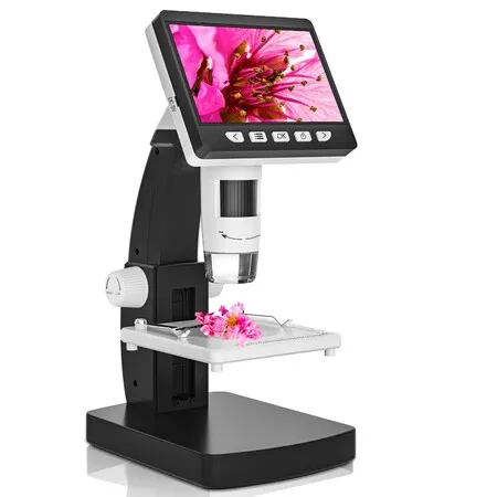 Kids Digital Microscope 4.3Inch Coin 50X-1000X Magnification USB with 8 Adjustable LED Lights Compatible with Windows/Mac/iOS
