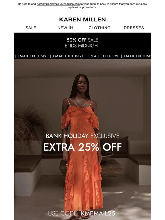 Ends midnight | Extra 25% off