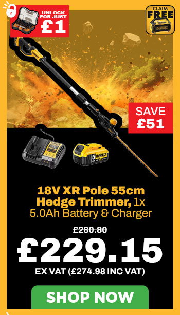 Dewalt DCMPH566P1 18V XR Pole 55cm Hedge Trimmer, 1x 5.0Ah Battery & Charger