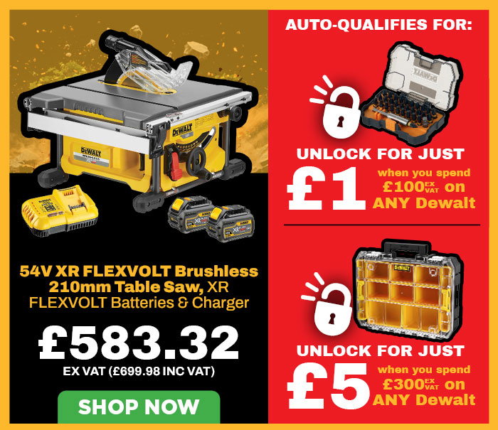 Dewalt DCS7485T2 54V XR FLEXVOLT Brushless 210mm Table Saw, 2x 6.0Ah XR FLEXVOLT Batteries & Charger