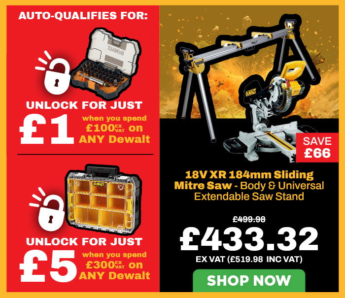 Dewalt DCS365 18V XR 184mm Sliding Mitre Saw - Body & DE7023 Universal Extendable Saw Stand