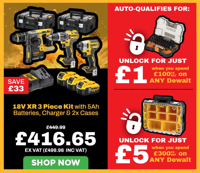 Dewalt DCK368P3T 18V XR 3 Piece Kit with x 5Ah Batteries, Charger & 2x Cases