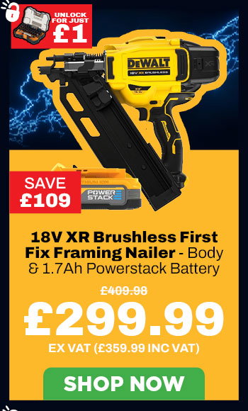 Dewalt DCN930 18V XR Brushless First Fix Framing Nailer - Body & 1x 1.7Ah Powerstack Battery