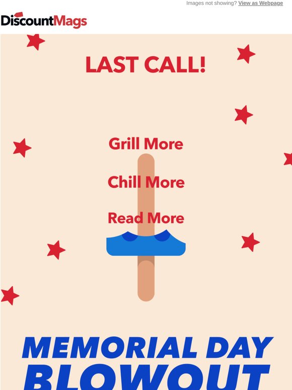 Last Chance ⇨ Memorial Day Blowout from $4.78