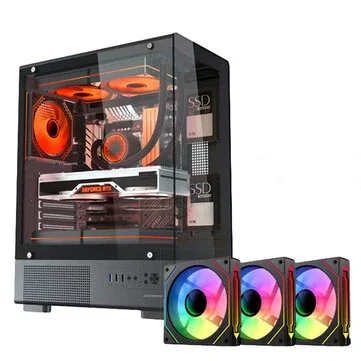 Panoramic Tempered Glass E-ATX Gaming PC Case with 3 ARGB Fan Support Up to 320mm GPU & 280mm Radiator USB3.0 USB2.0 Audio Jacks Full-Tower E-ATX PC Case
